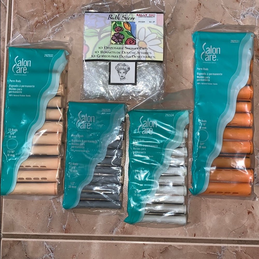 NEW-4 Different Sized Perm Rods & Shower Caps